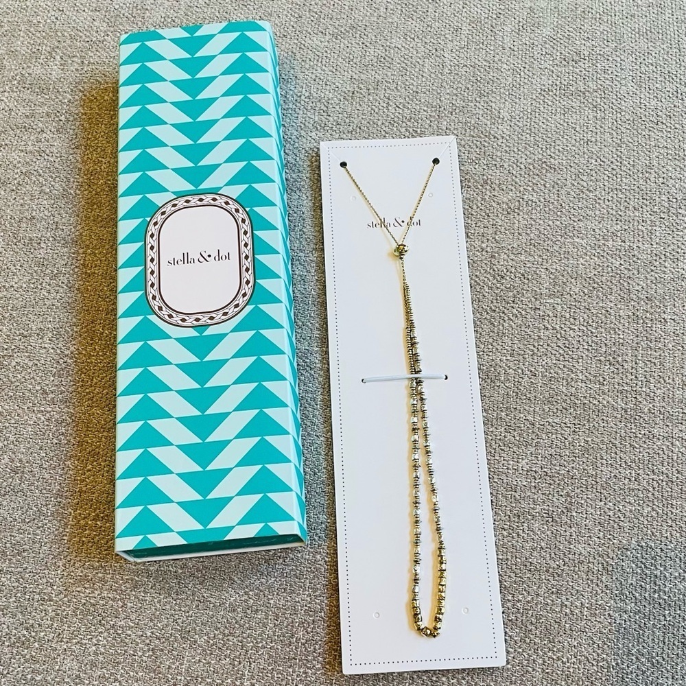 Stella & Dot Y2K Rhett Collier Gold Silver Tone Lariat Necklace Original Box